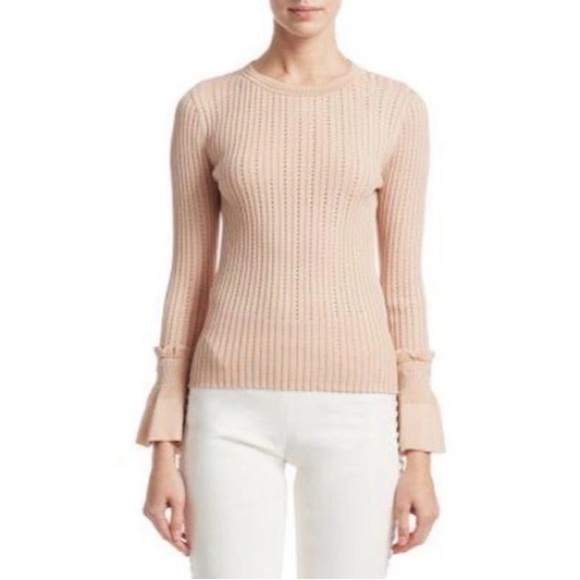 Jonathan Simkhai Perforated Ribbed Long Sleeve Crew Neck Knit Sweater | Size: XS - Picture 3 of 11